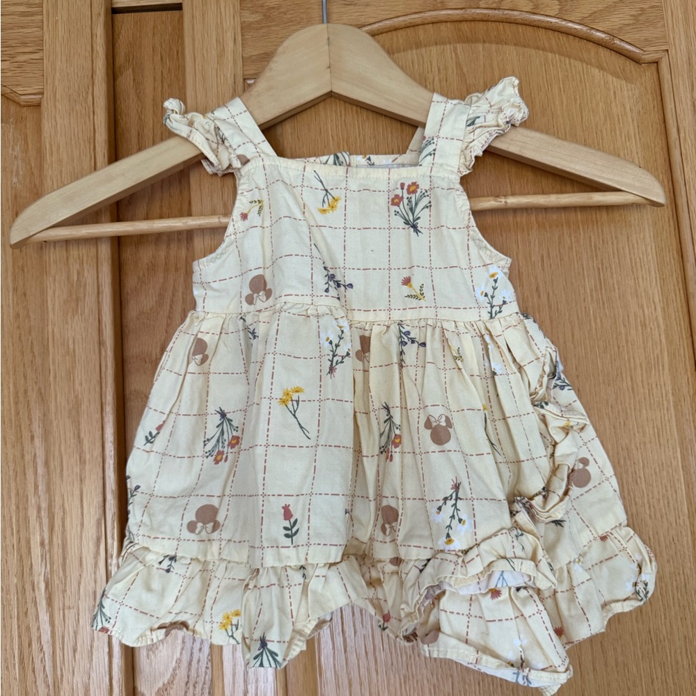 Disney Yellow Cream Floral Plaid Ruffle Dress